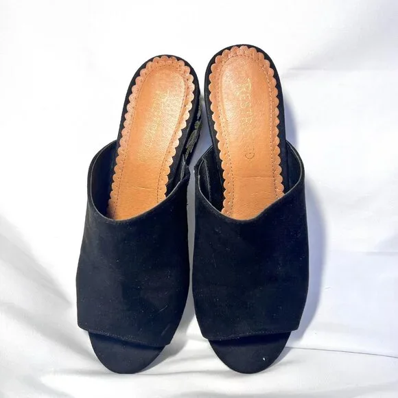 Restricted Women's Slip On Block 2 1/2" Heels-Black Floral Embroidered-Open Toe - Picture 13 of 16